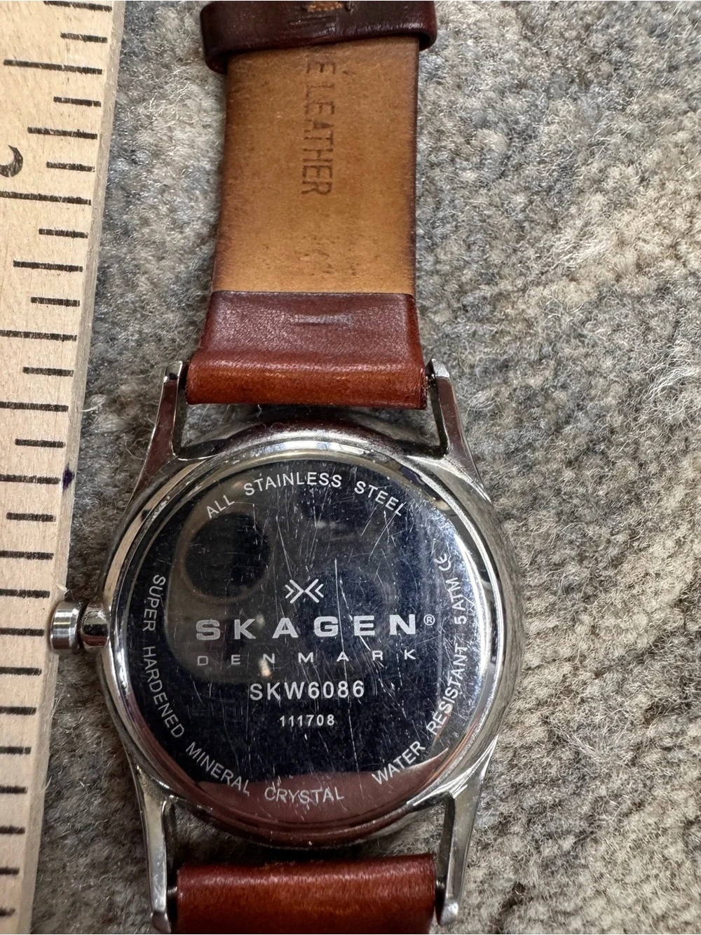 Skagen Silver Case with Brown Leather Strap Watch * NEEDS NEW BATTERY*